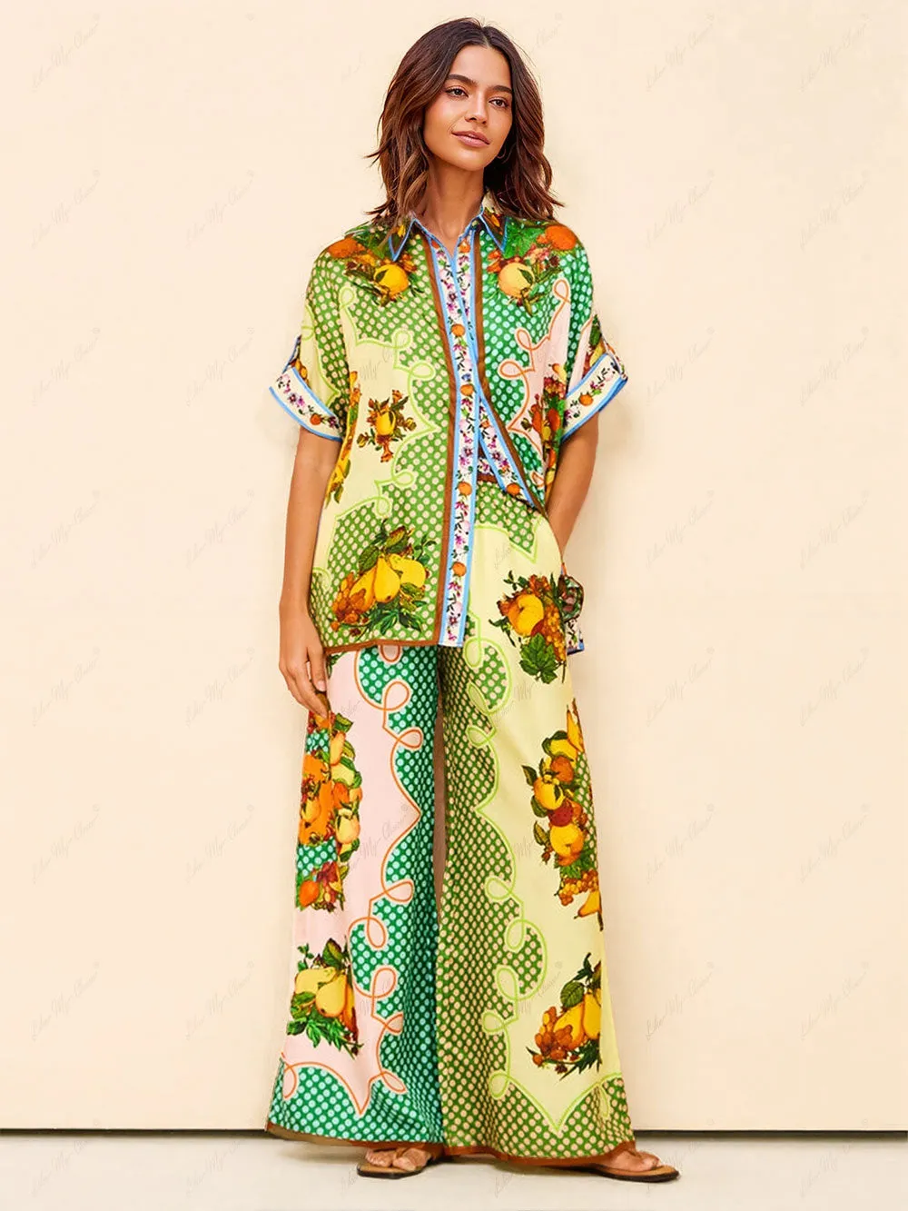 Multicolor Print Lemon Pants