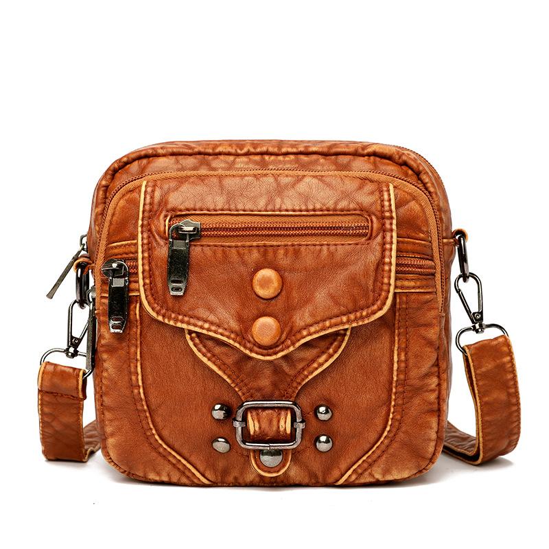 Retro Small Square Bag Ladies Casual Shopping Wash Leather Messenger Bag Shoulder Bag